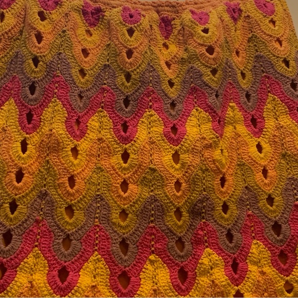 Free People Bright Colorful Knit Crochet Eyelet Pattern A-line Lined Mini Skirt - Picture 2 of 7